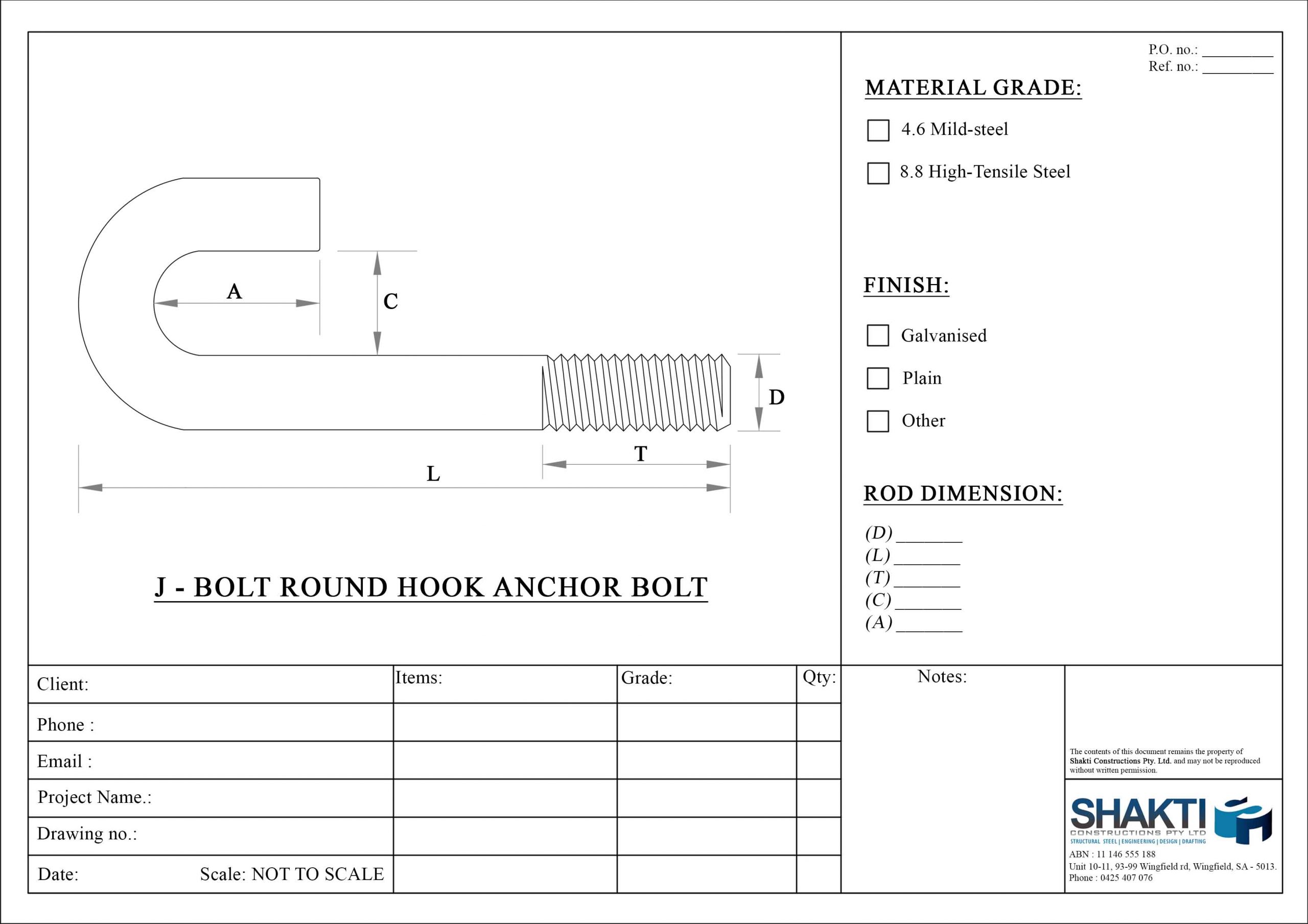 'J' Hook Bolt Shakti Constructions Pty Ltd